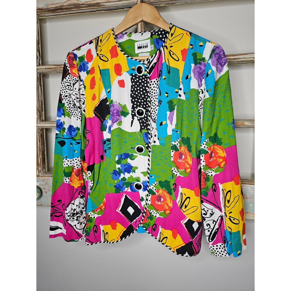Leslie Fay Multicolor Abstract Blazer